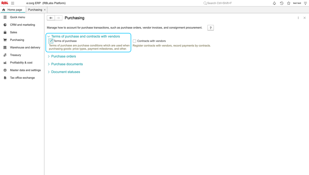 Enable terms of purchase in the earlier interface