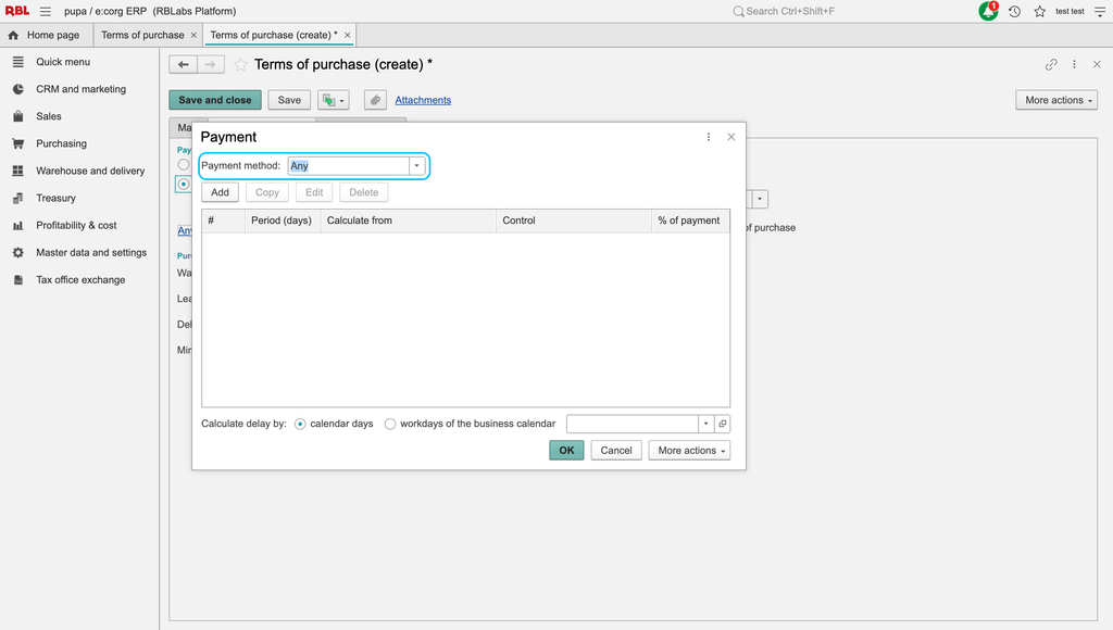 Payment settings in the earlier interface