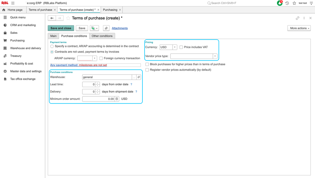 Delivery and pricing parameters in the earlier interface